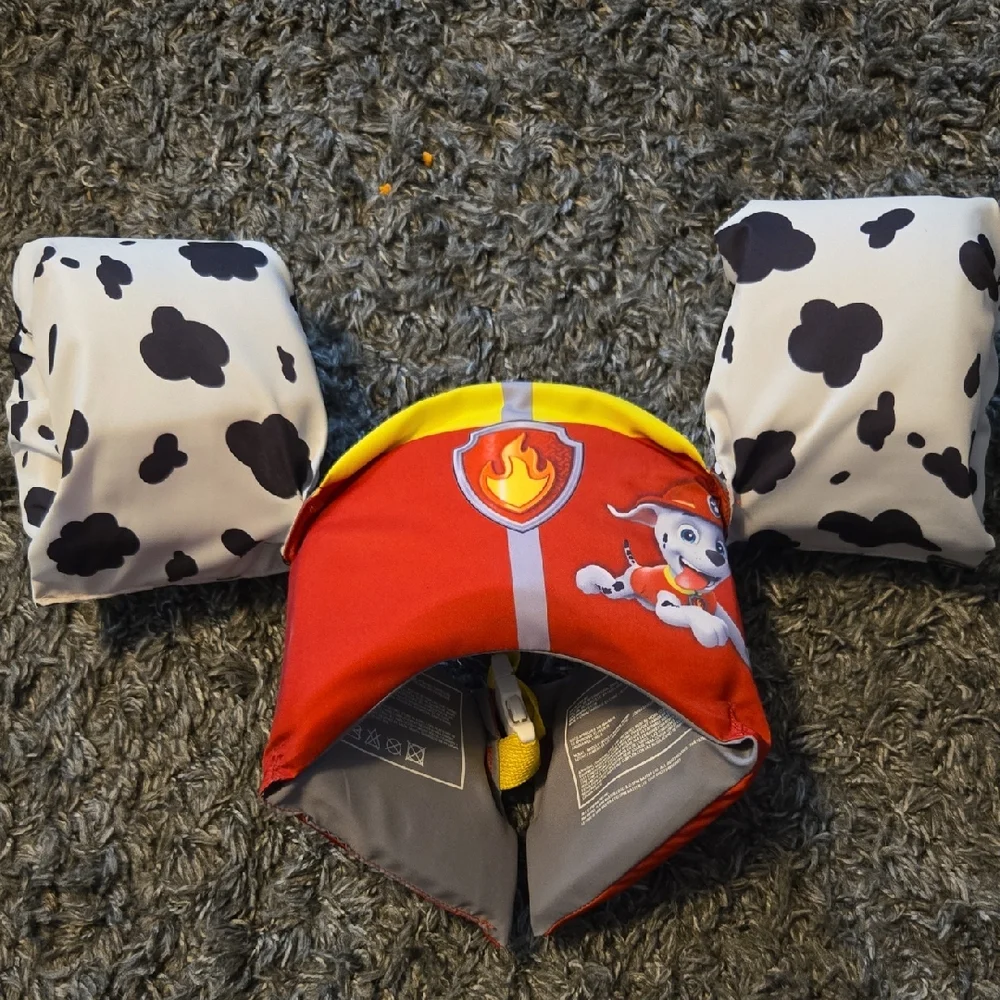 Paw Patrol Red and Yellow Kids Swim Float Vest with Cow-Print Arm Bands
